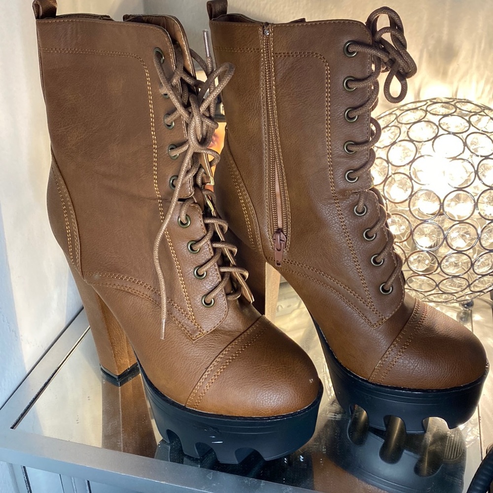 Platform Heeled Combat Boots